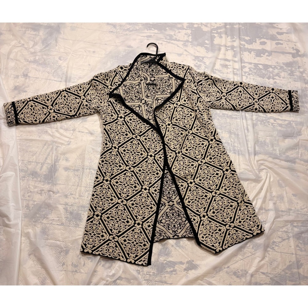 Ethyl Open Front Cardigan Womens L Black Gold Exc Angora Blend Long Sweater
